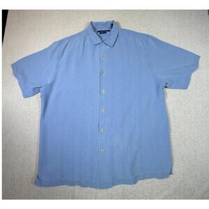 Nat Nast Mens XL Blue Silk American Fit Short Sleeve Button Front Bowling Shirt